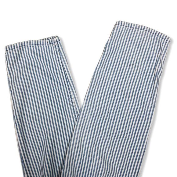 Juicy Couture High Rise White Blue Stripe Girlfriend Jeans with Studded Detail - Picture 4 of 14